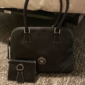 Dooney & Bourke 3 piece set -leather Black Satchel Tote, keyring, coin purse